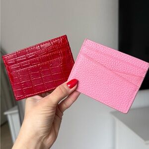 Croc leather red pebble leather pink slim small card holder wallet